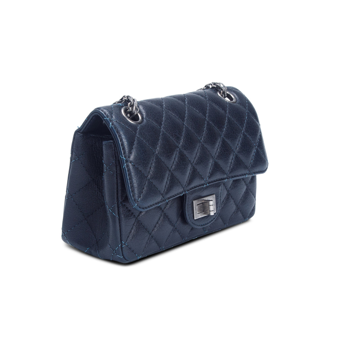 Chanel Black Aged Calfskin Quilted 2.55 Reissue 224 Flap w/ Authenticity Card