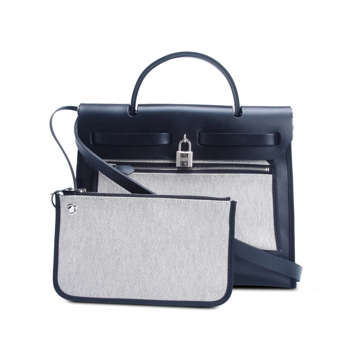 Hermes Noir Toile H Berline Vache Hunter Herbag Zip PM 31 w/ Pouch