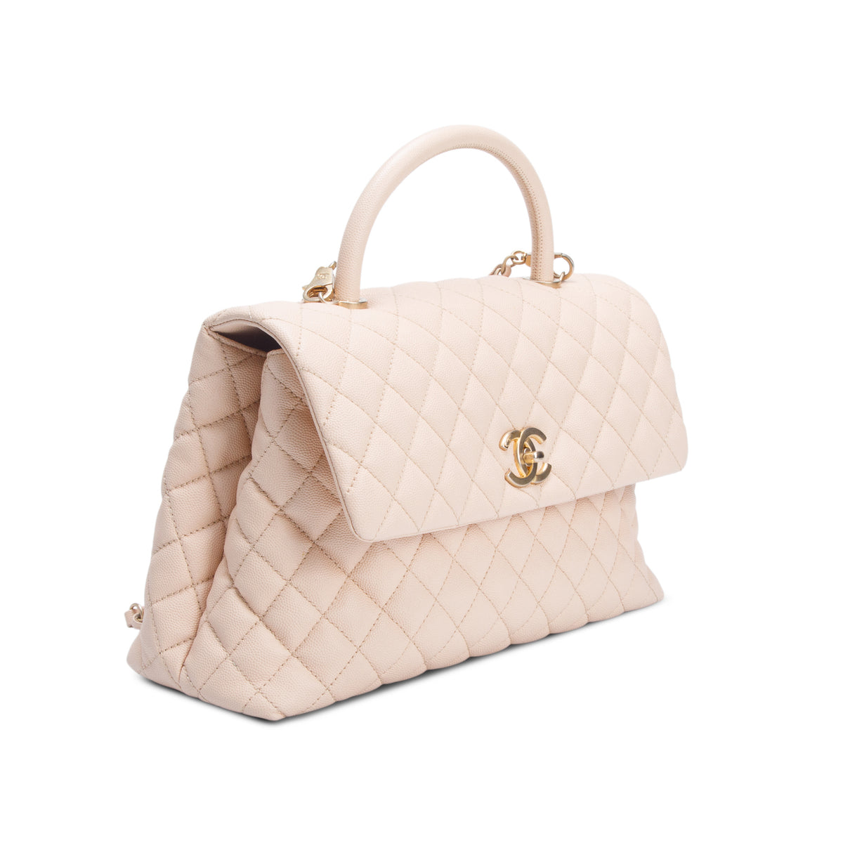 Chanel Beige Caviar Quilted Medium Coco Handle Flap w/ Authenticity Card