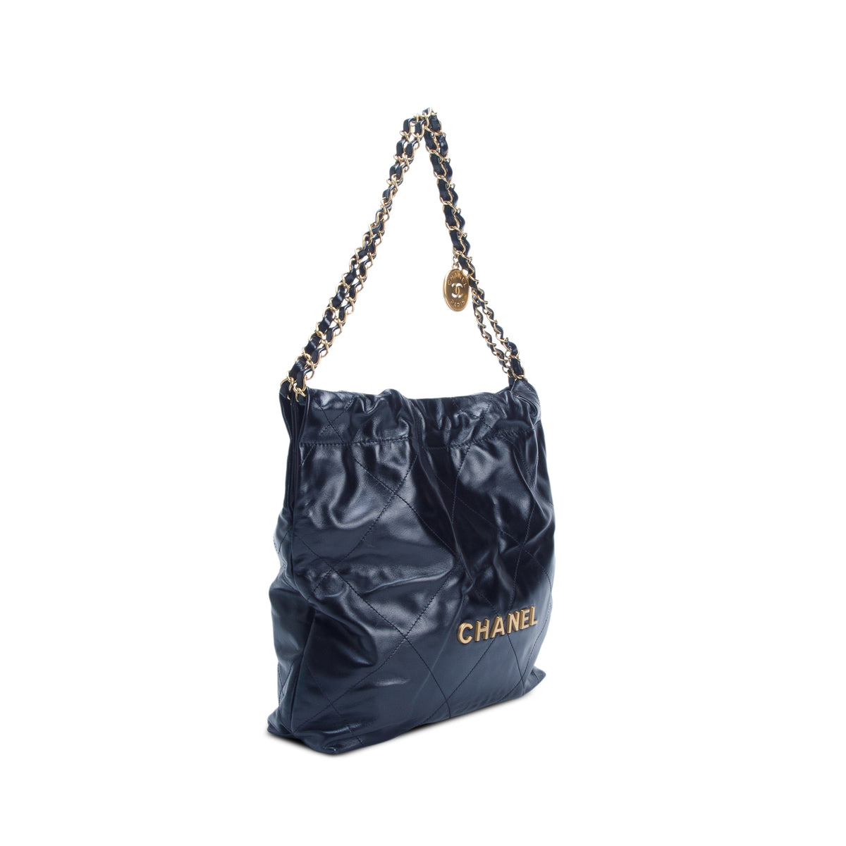 Chanel Black Shiny Calfskin Quilted Small 22 Hobo w/ Pouch