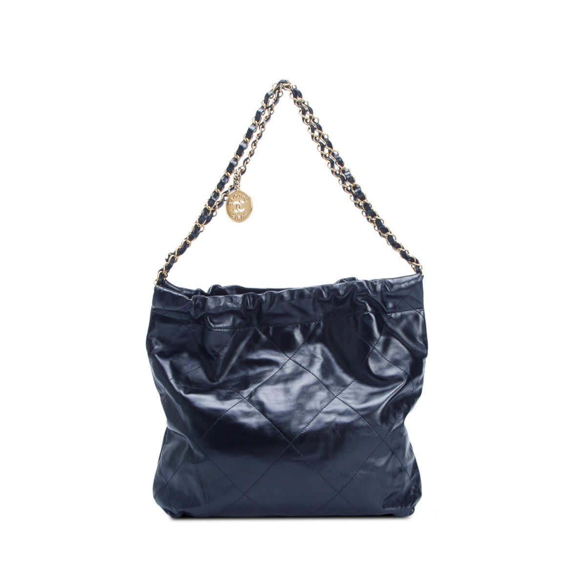 Chanel Black Shiny Calfskin Quilted Small 22 Hobo w/ Pouch