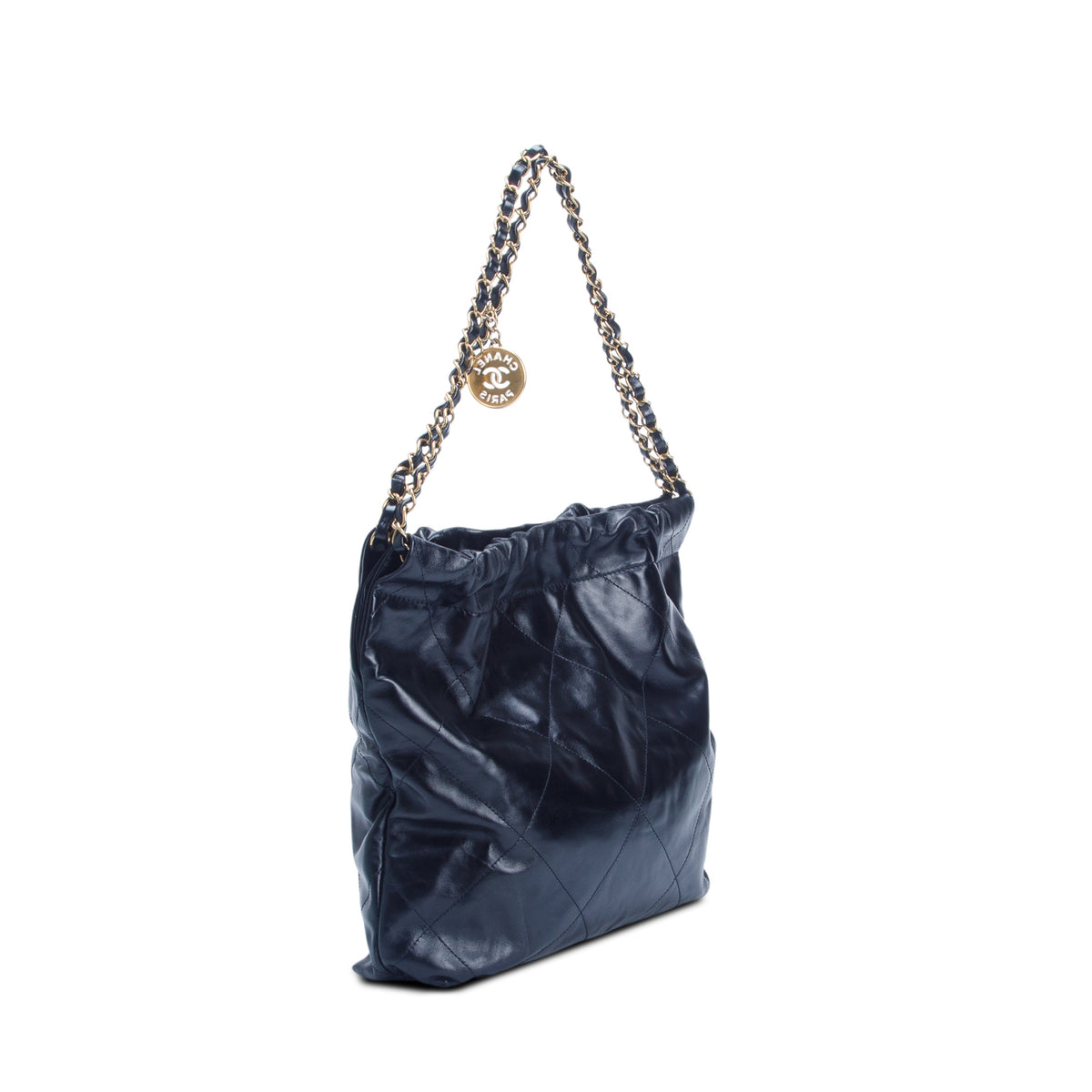 Chanel Black Shiny Calfskin Quilted Small 22 Hobo w/ Pouch