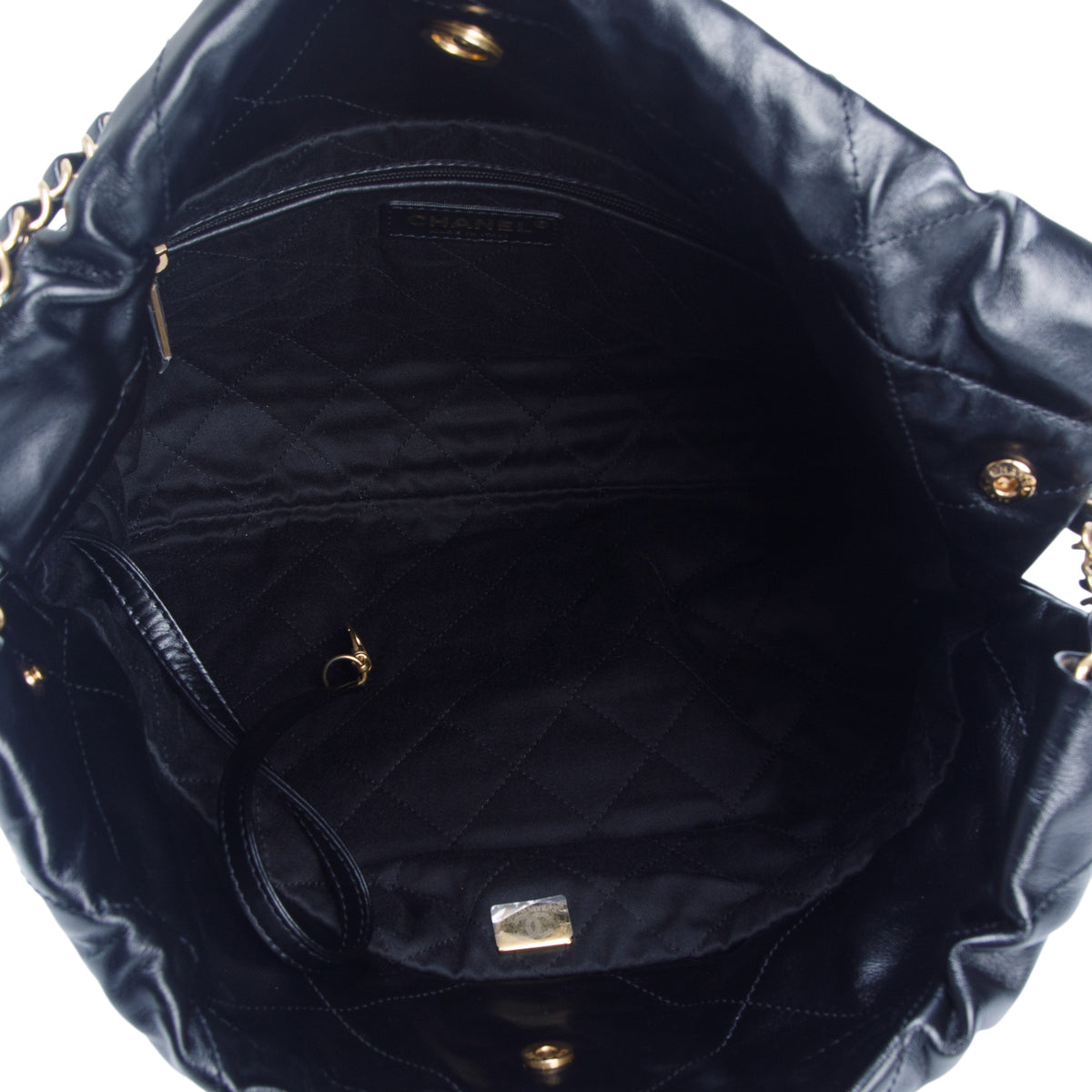 Chanel Black Shiny Calfskin Quilted Small 22 Hobo w/ Pouch