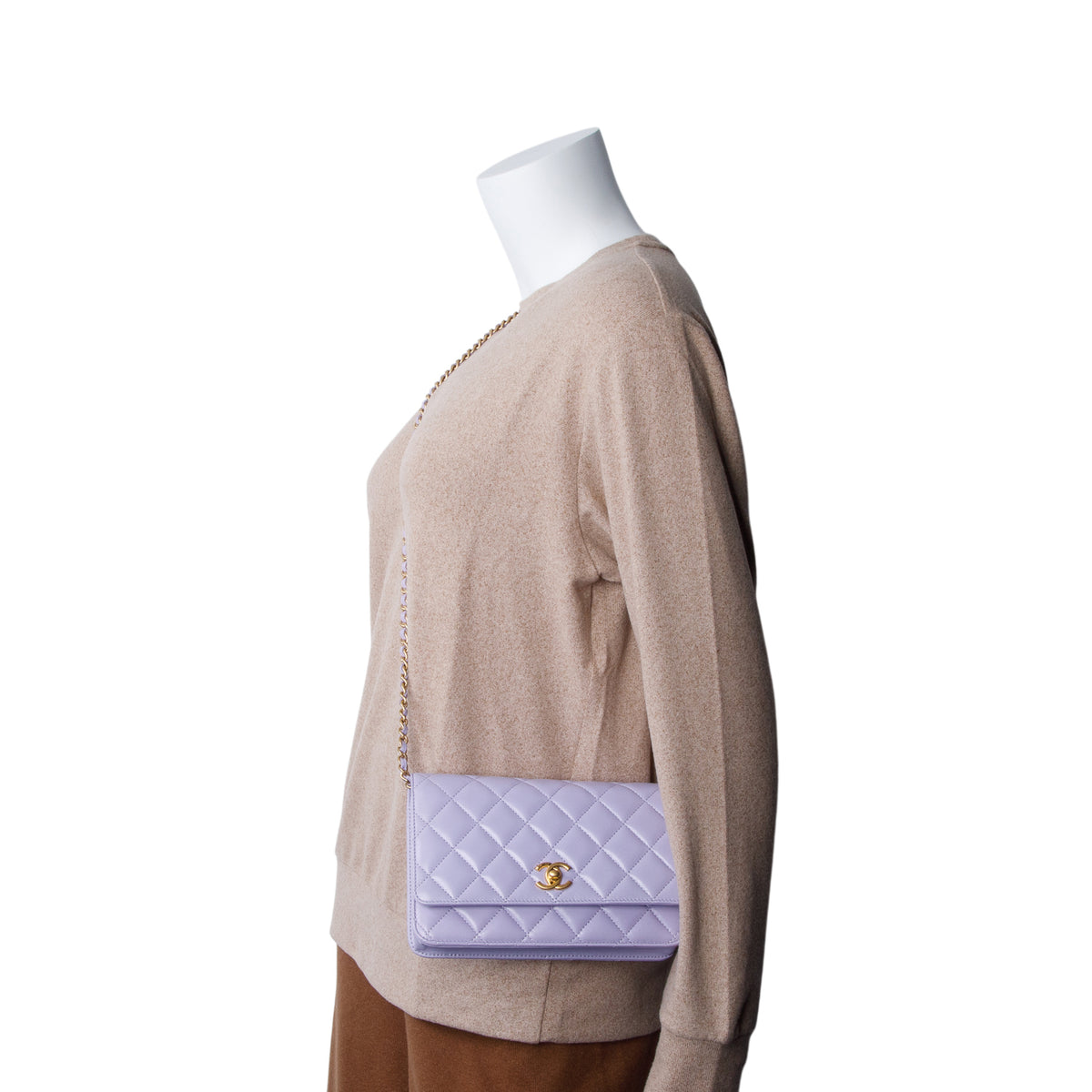 Chanel Purple Lambskin Quilted Leather CC Pearl Crush Wallet on Chain