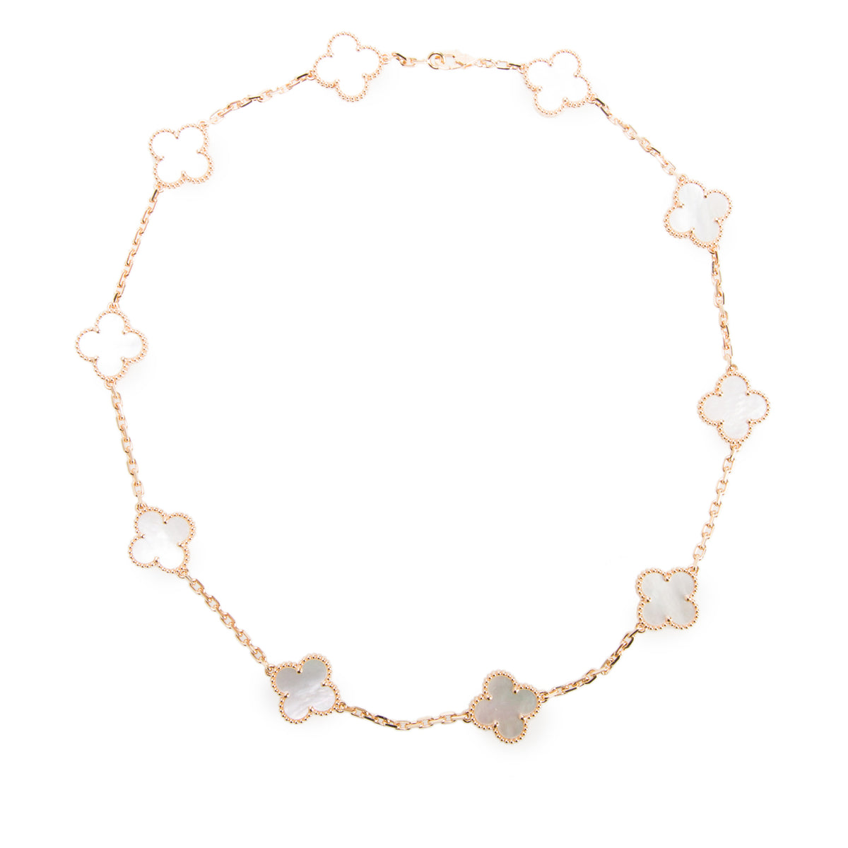 Van Cleef & Arpels 2026 18k Yellow Gold Vintage Alhambra 10 Motif Mother of Pearl Necklace w/ Box, Receipt & Certificate