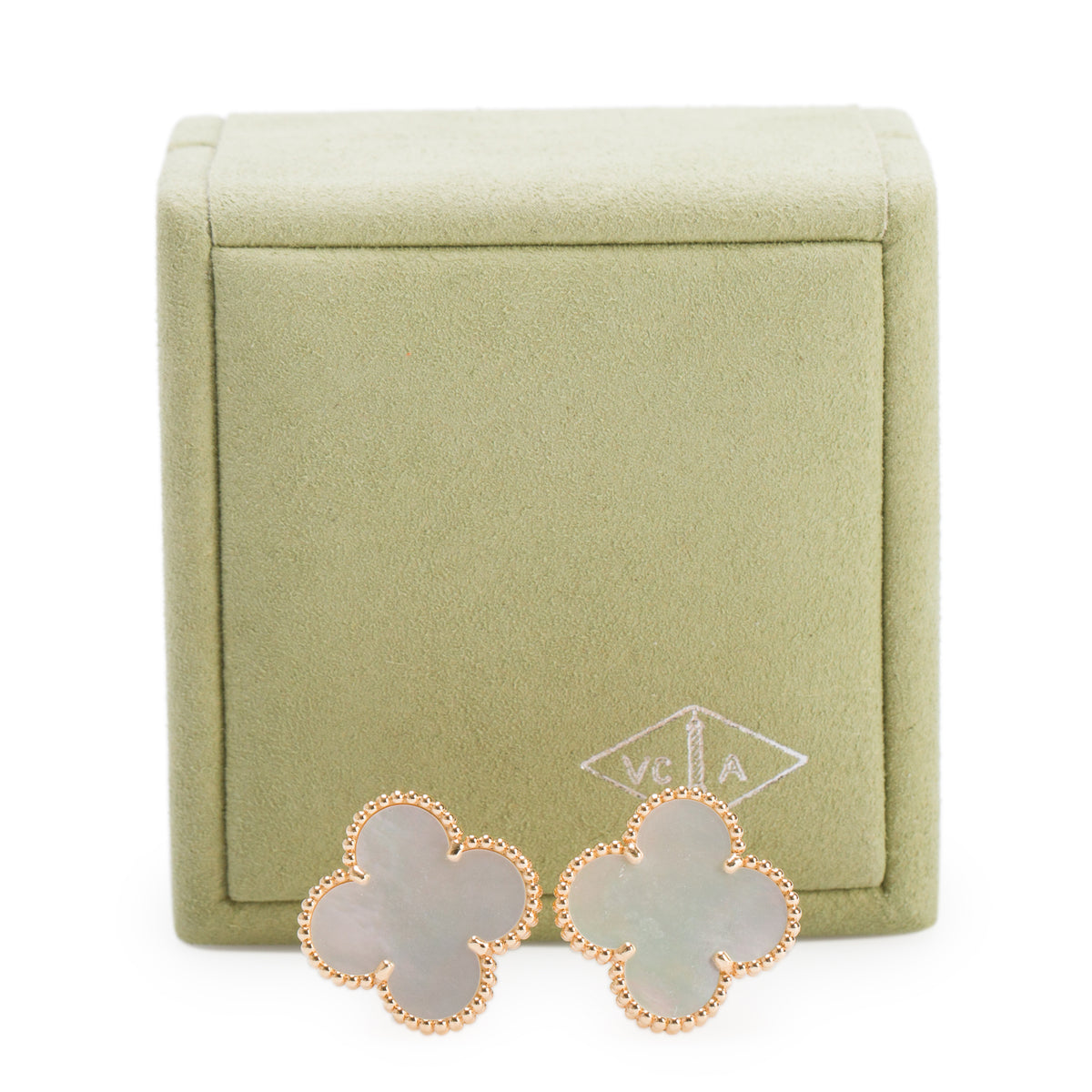 Van Cleef & Arpels 18k Yellow Gold Magic Alhambra Mother of Pearl Earrings w/ Box & Receipt
