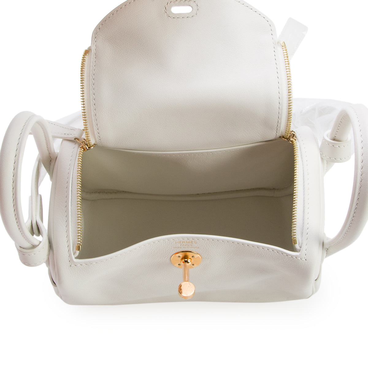 Hermes 2023 Blanc Swift Leather Lindy Mini 20 w/ Box