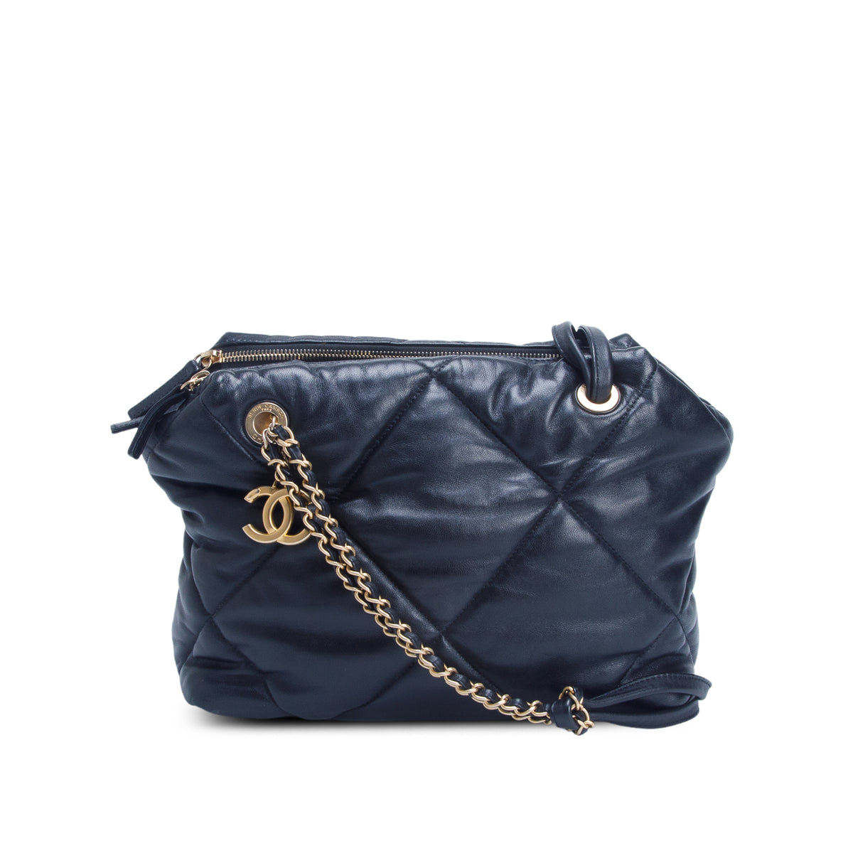 Chanel Black Lambskin Quilted Bowling Bag w/ Authenticity Card