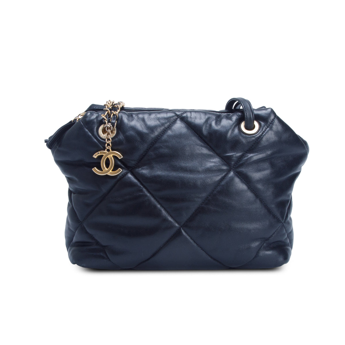Chanel Black Lambskin Quilted Bowling Bag w/ Authenticity Card