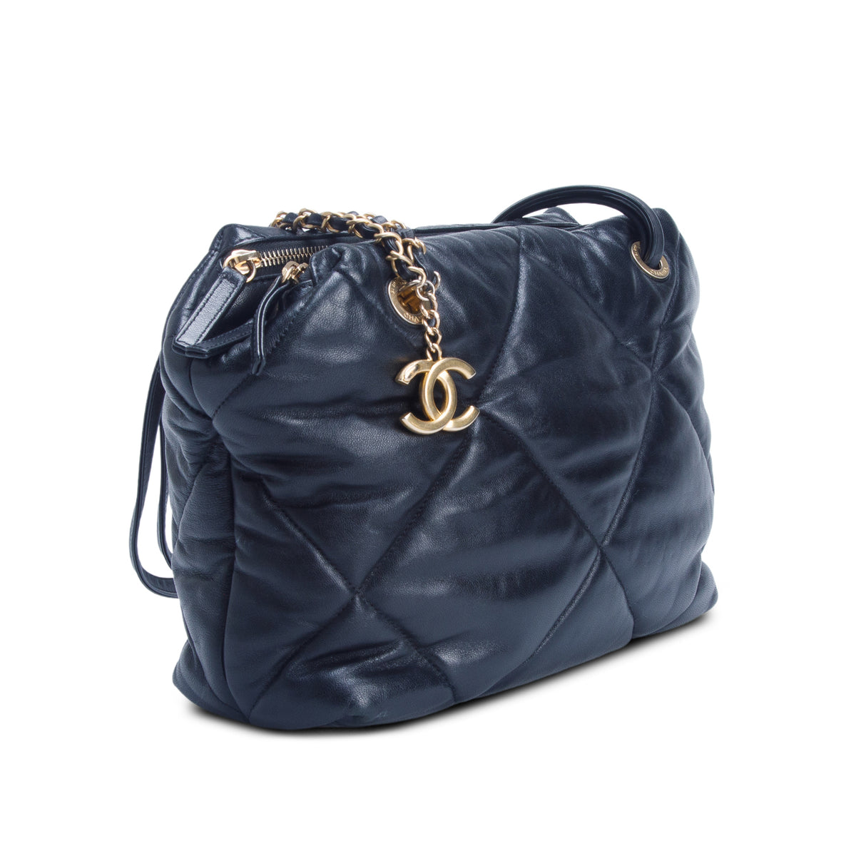 Chanel Black Lambskin Quilted Bowling Bag w/ Authenticity Card