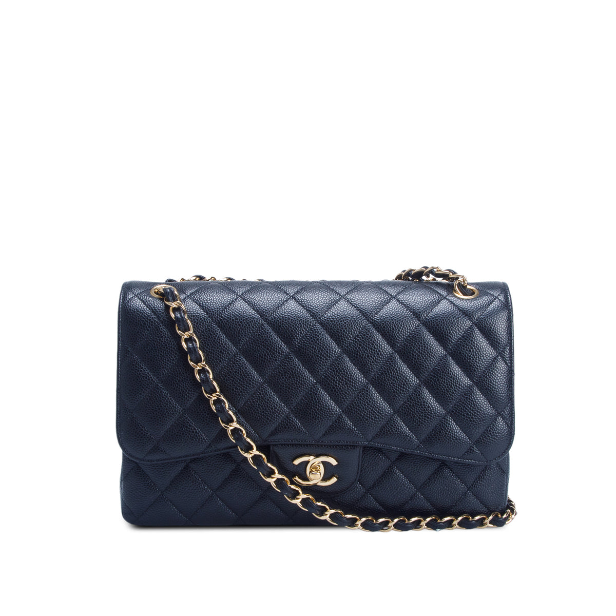 Chanel Black Quilted Caviar Leather Classic Jumbo Double Flap Bag
