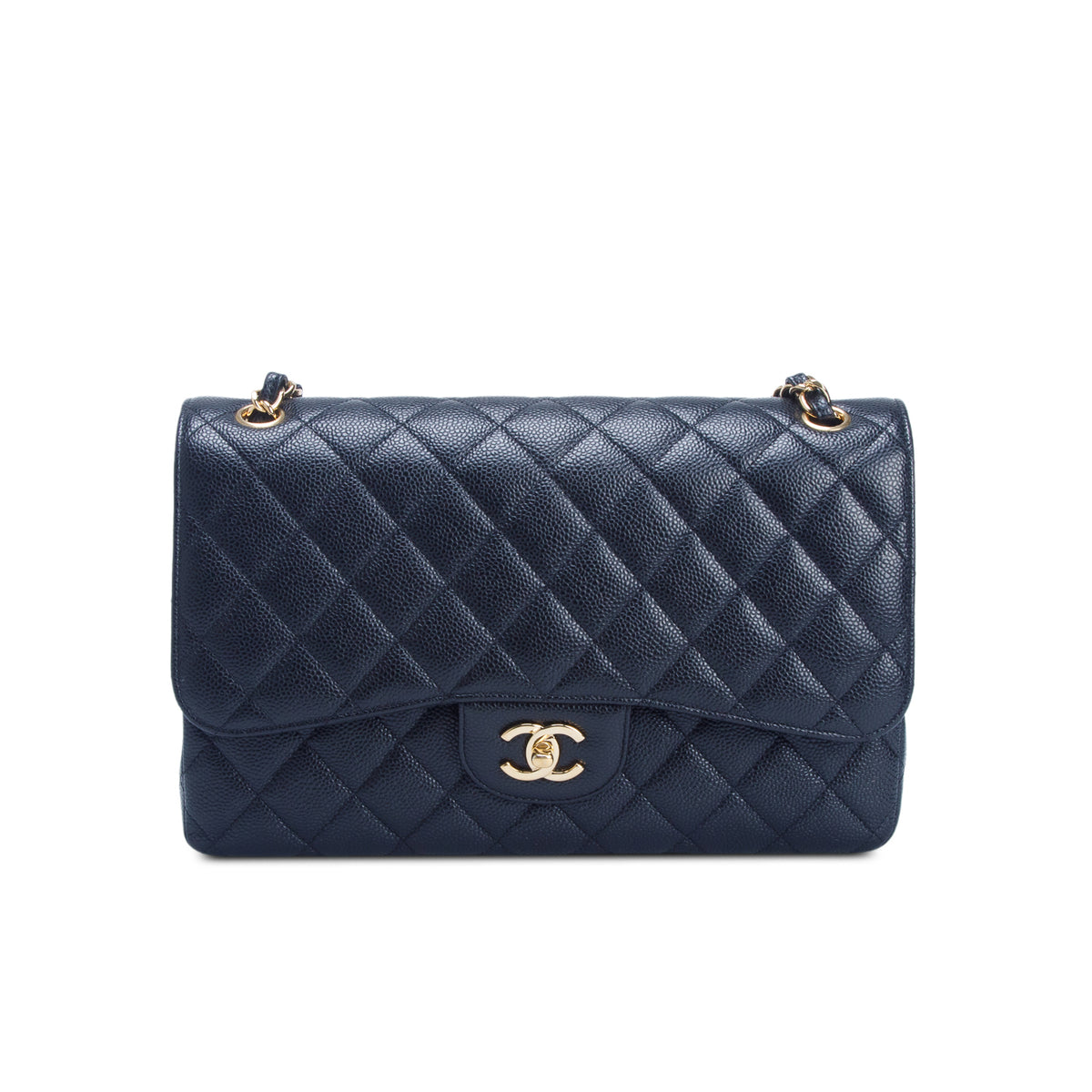 Chanel Black Quilted Caviar Leather Classic Jumbo Double Flap Bag