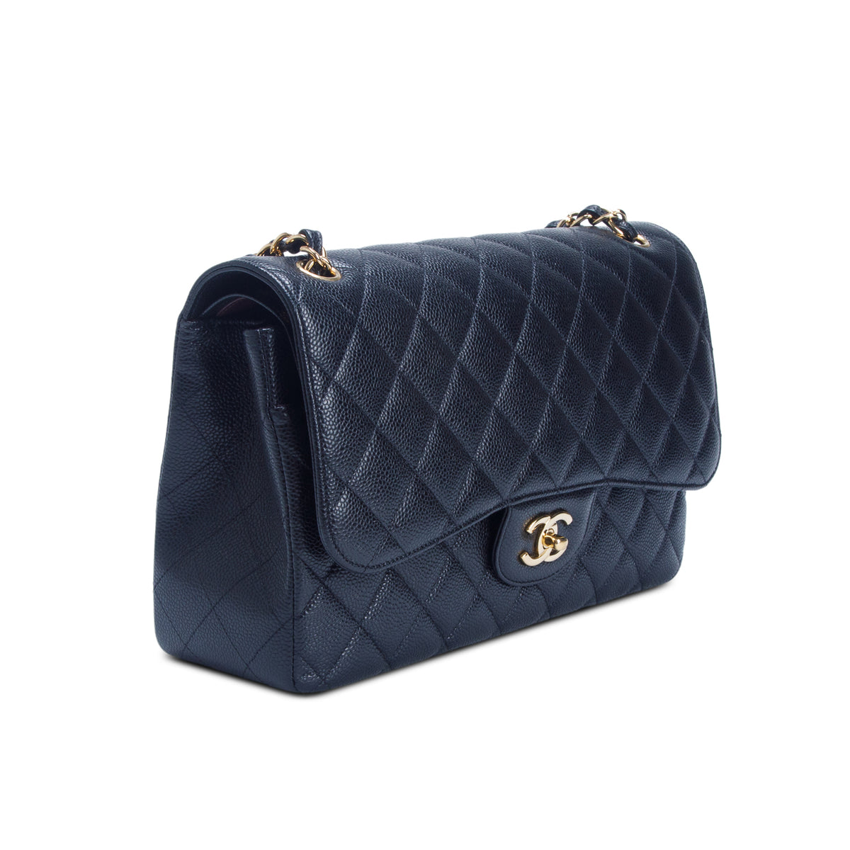 Chanel Black Quilted Caviar Leather Classic Jumbo Double Flap Bag