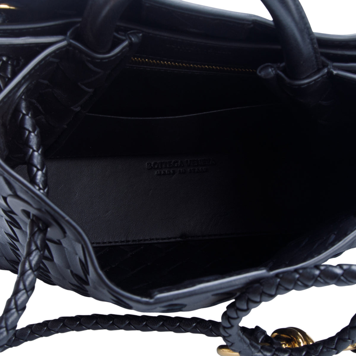 Bottega Veneta 2026 Black Nappa Intrecciato Small Andiamo Shoulder Bag w/ Authenticity Card & Receipt