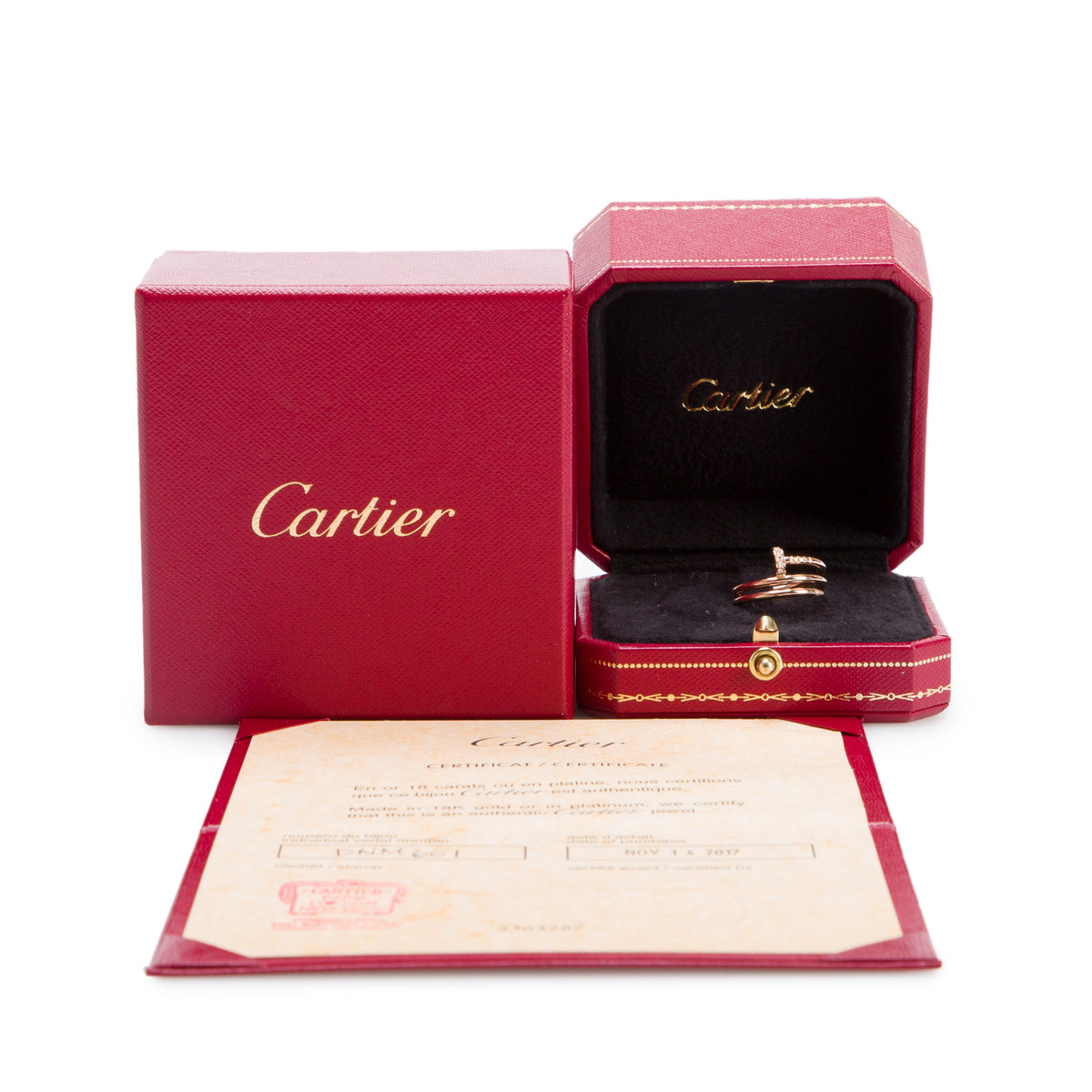 Cartier 18k Rose Gold Diamond Double Juste Un Clou Ring, Size 50 5.25 w/ Box, Receipt & Certificate