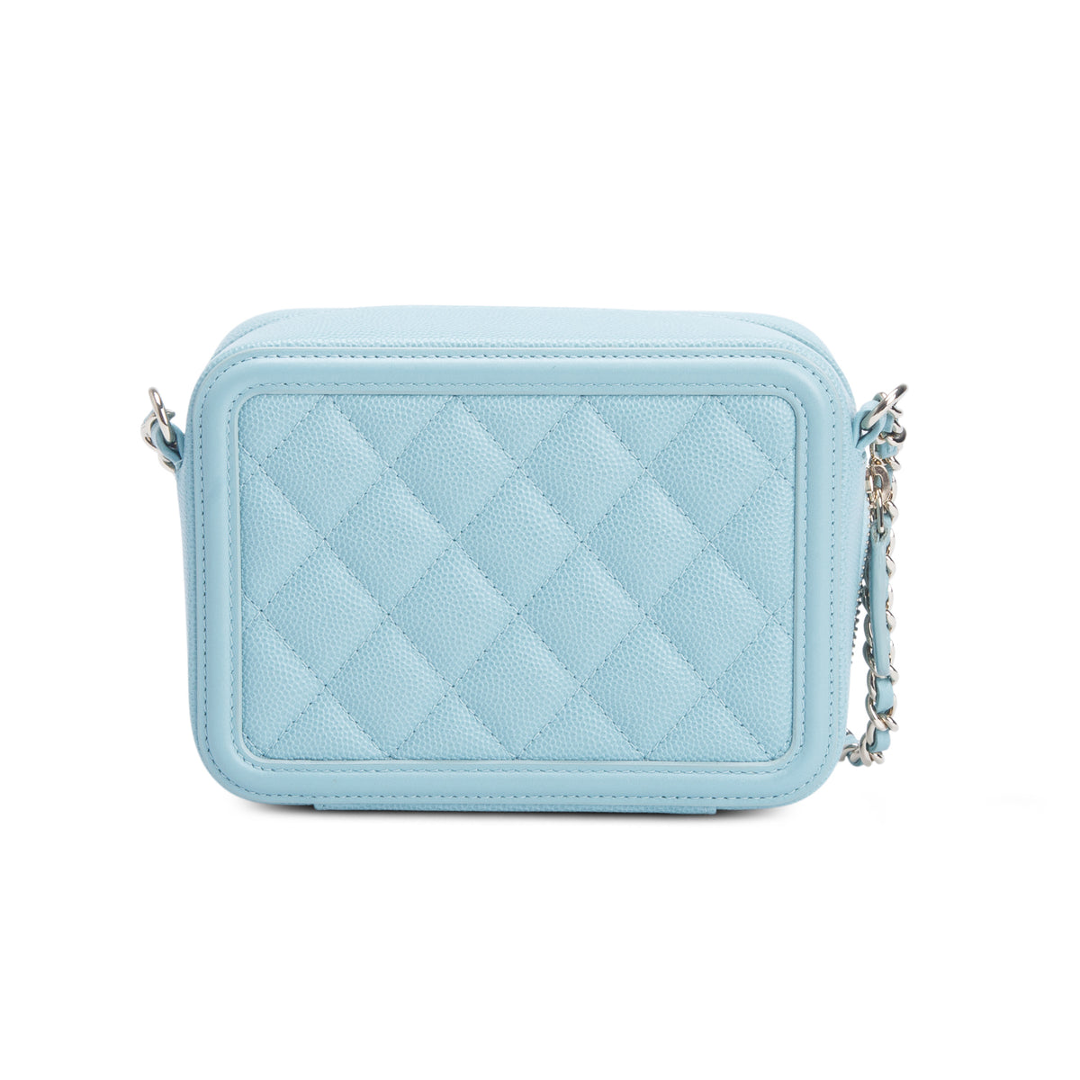 Chanel Blue Caviar Quilted CC Filigree Clutch With Chain