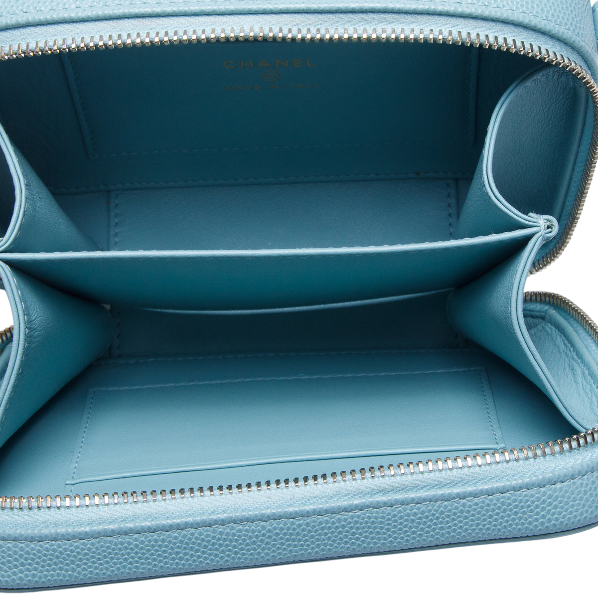 Chanel Blue Caviar Quilted CC Filigree Clutch With Chain