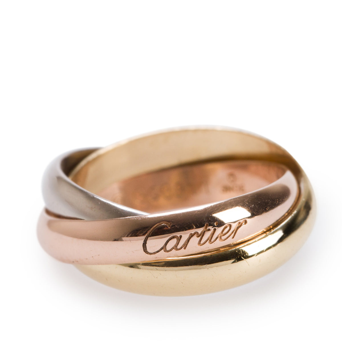 Cartier 18k Tri-Gold Classic Trinity Rolling Ring, Size 53 6.5 w/ Box