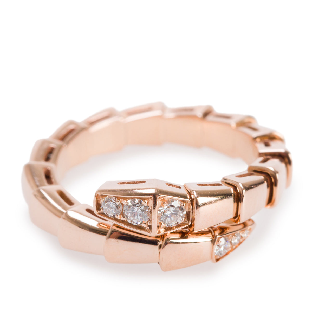 BVLGARI 2026 18k Rose Gold Diamond Serpenti Viper Ring, Size M w/ Box & Certificate