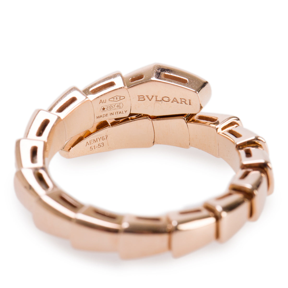 BVLGARI 2026 18k Rose Gold Diamond Serpenti Viper Ring, Size M w/ Box & Certificate