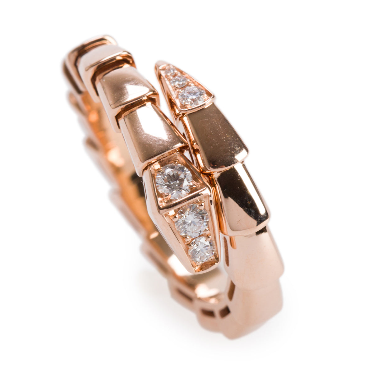 BVLGARI 2026 18k Rose Gold Diamond Serpenti Viper Ring, Size M w/ Box & Certificate
