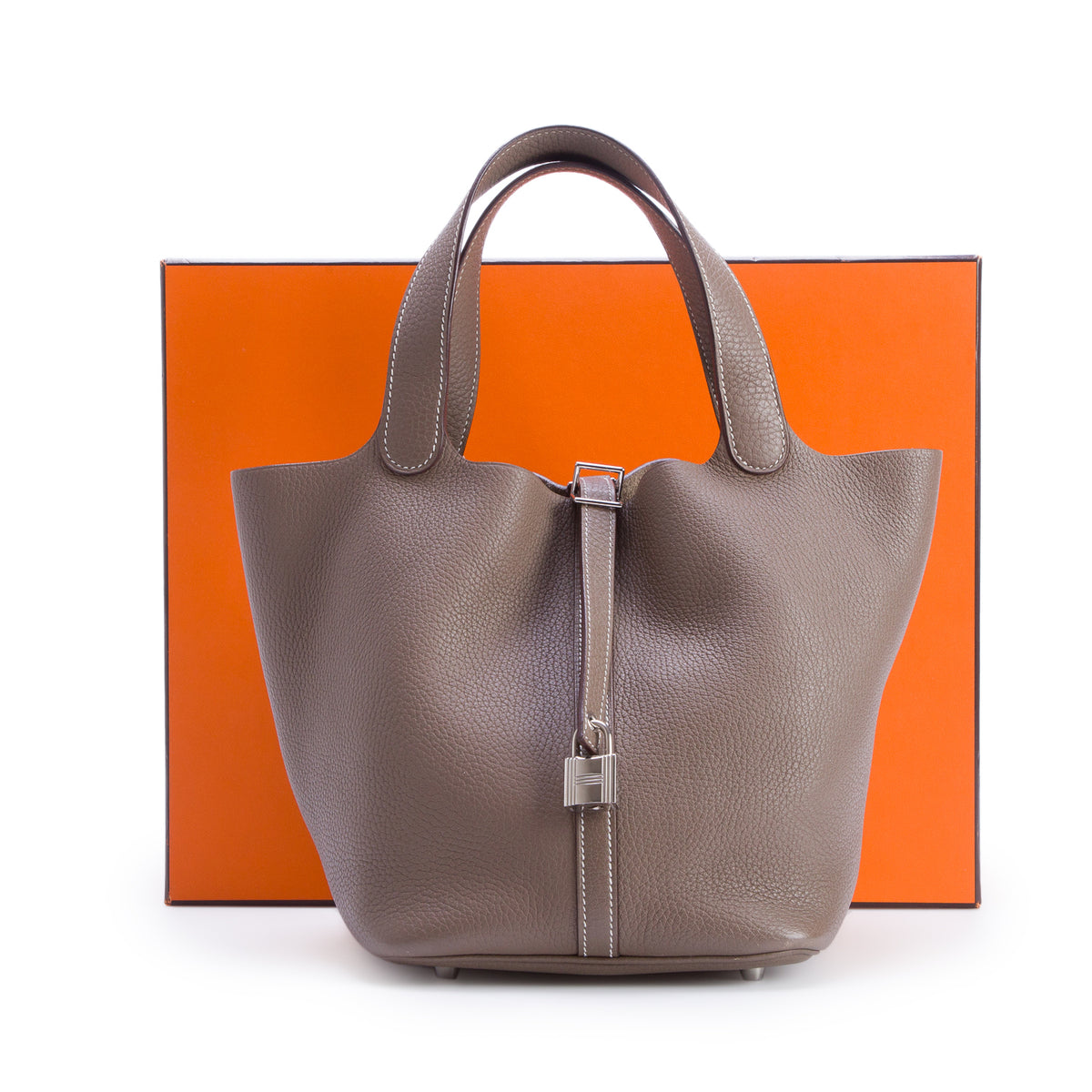 Hermes Etoupe Taurillon Clemence Picotin Lock 22 w/ Box