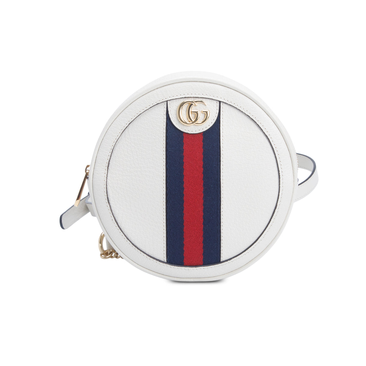 Gucci White Textured Calfskin Web Mini Ophidia Round Backpack