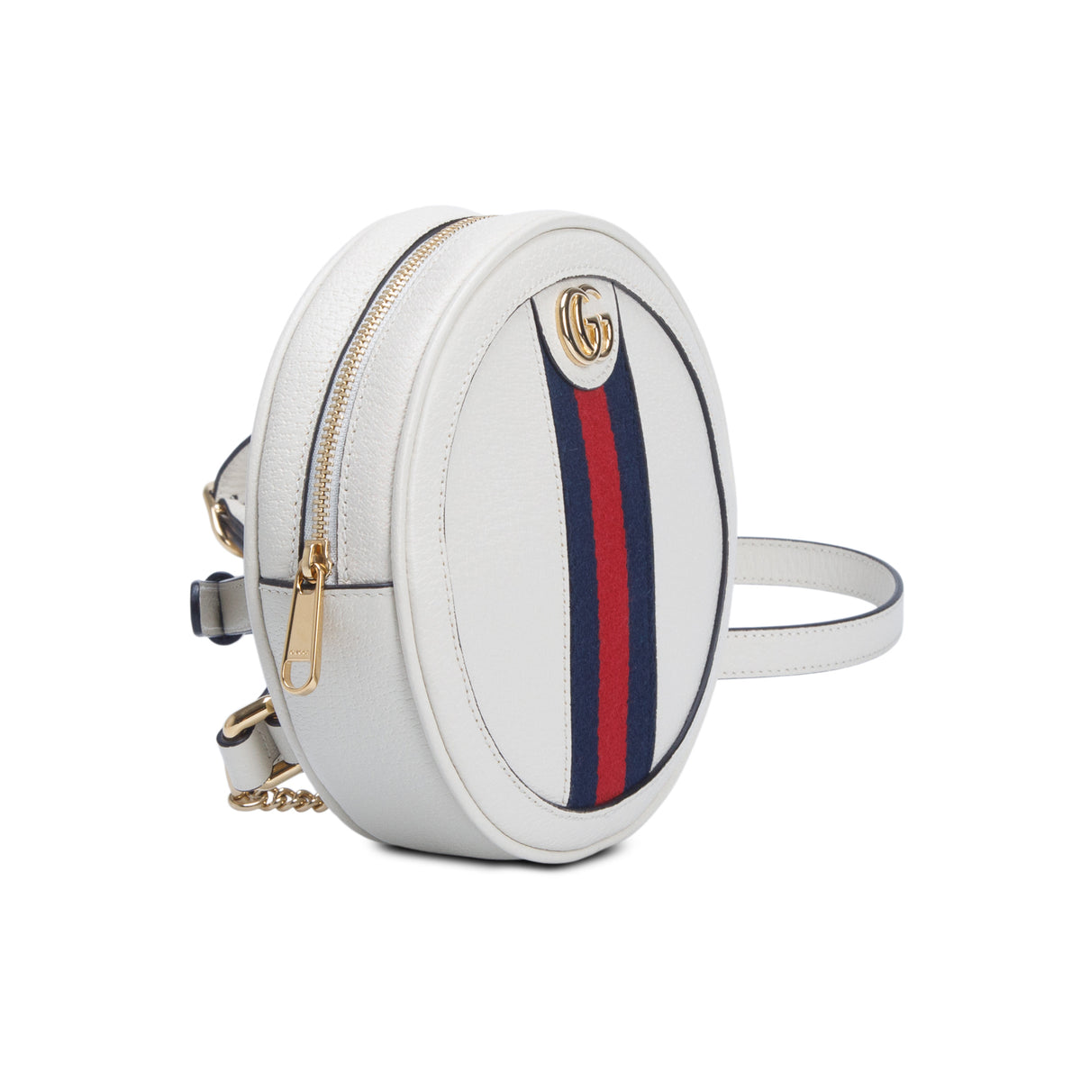 Gucci White Textured Calfskin Web Mini Ophidia Round Backpack
