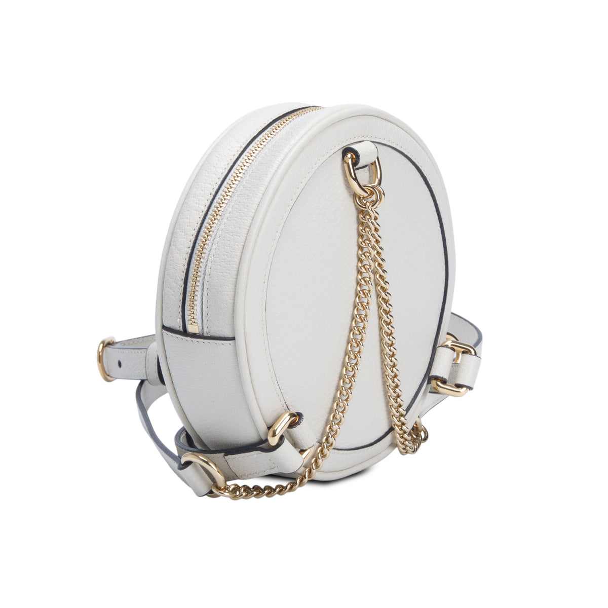 Gucci White Textured Calfskin Web Mini Ophidia Round Backpack