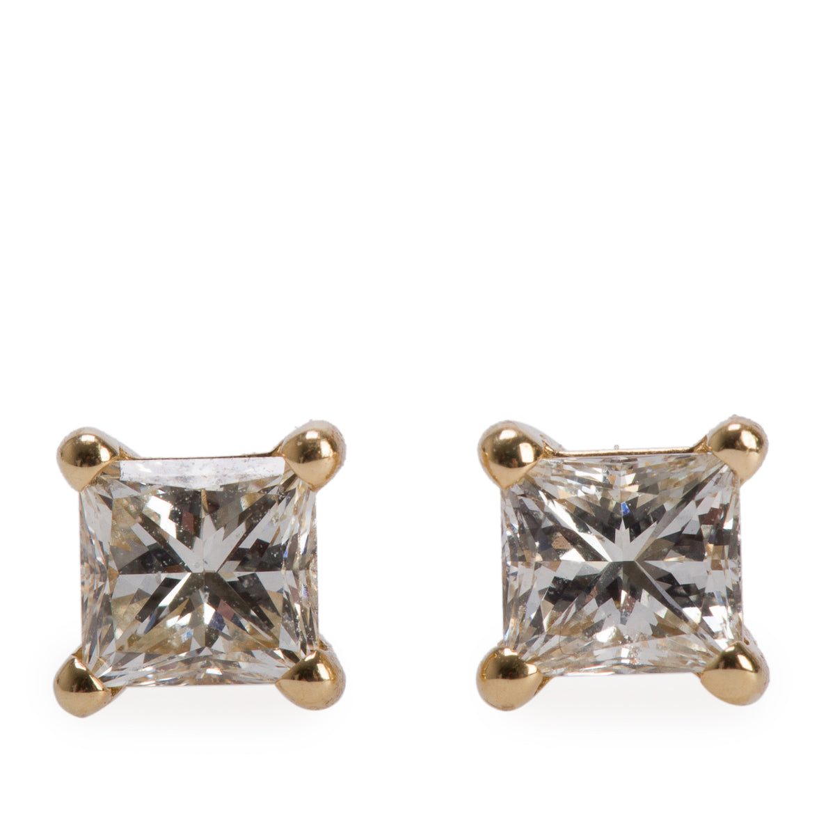 14k Yellow Gold 0.77 tcw. Princess Cut Diamond Stud Earrings