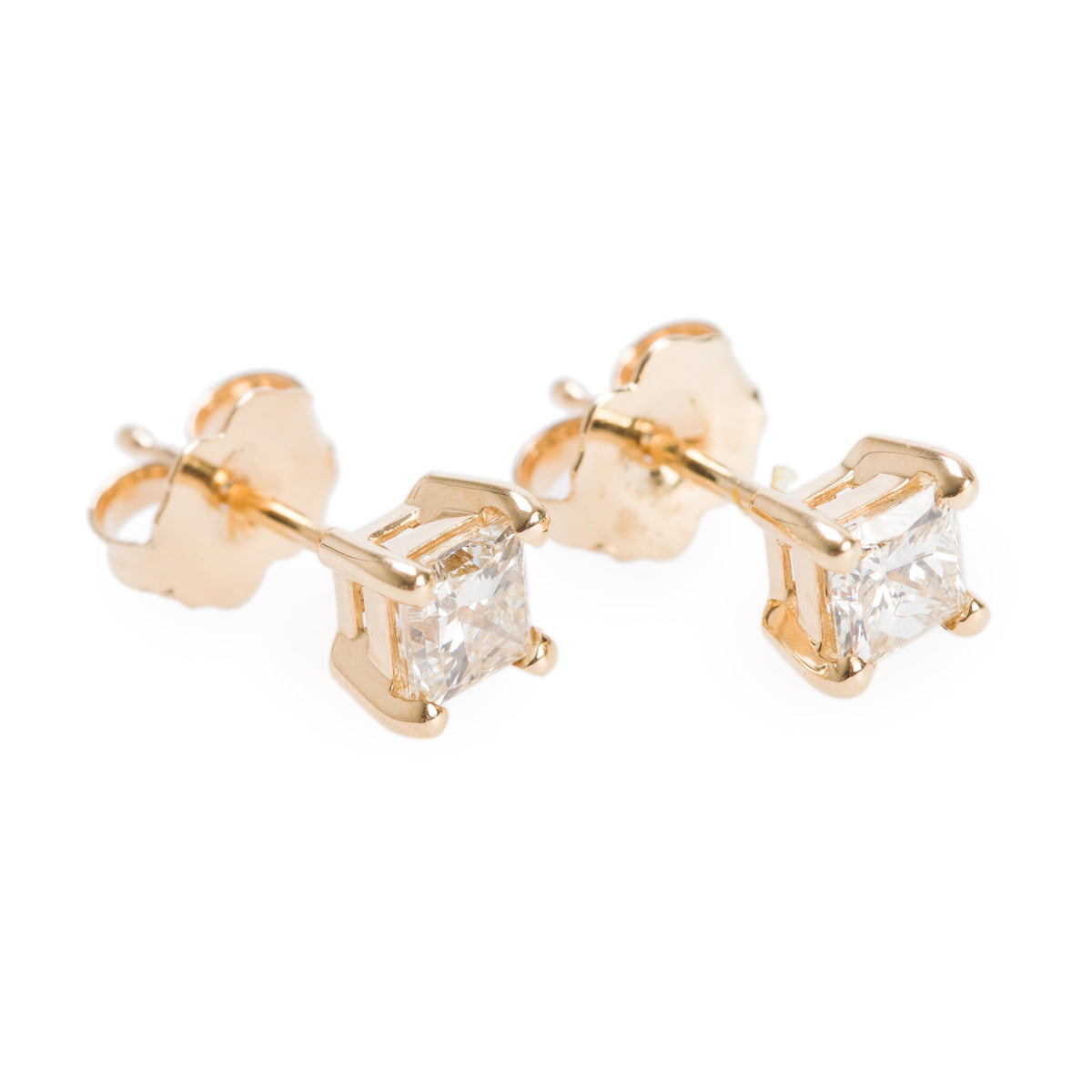 14k Yellow Gold 0.72 tcw. Princess Cut Diamond Stud Earrings
