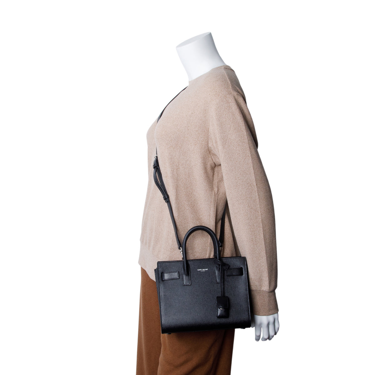 Saint Laurent 2020 Black Grained Calfskin Leather Nano Sac De Jour w/ Strap