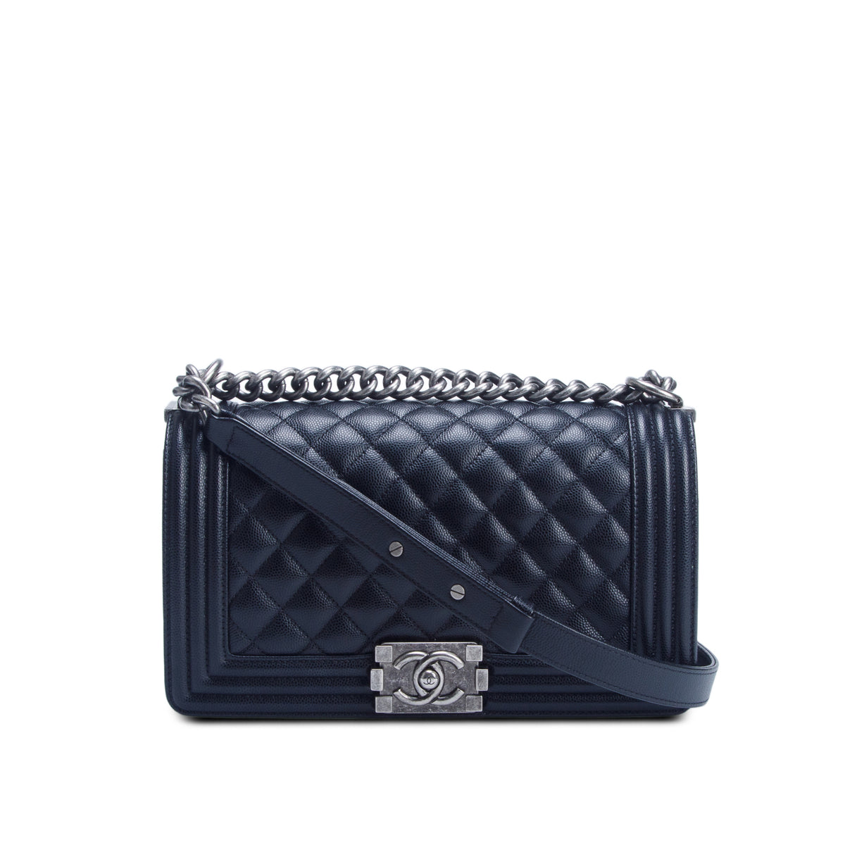 Chanel Black Quilted Caviar Medium Boy Flap Bag w/ Box