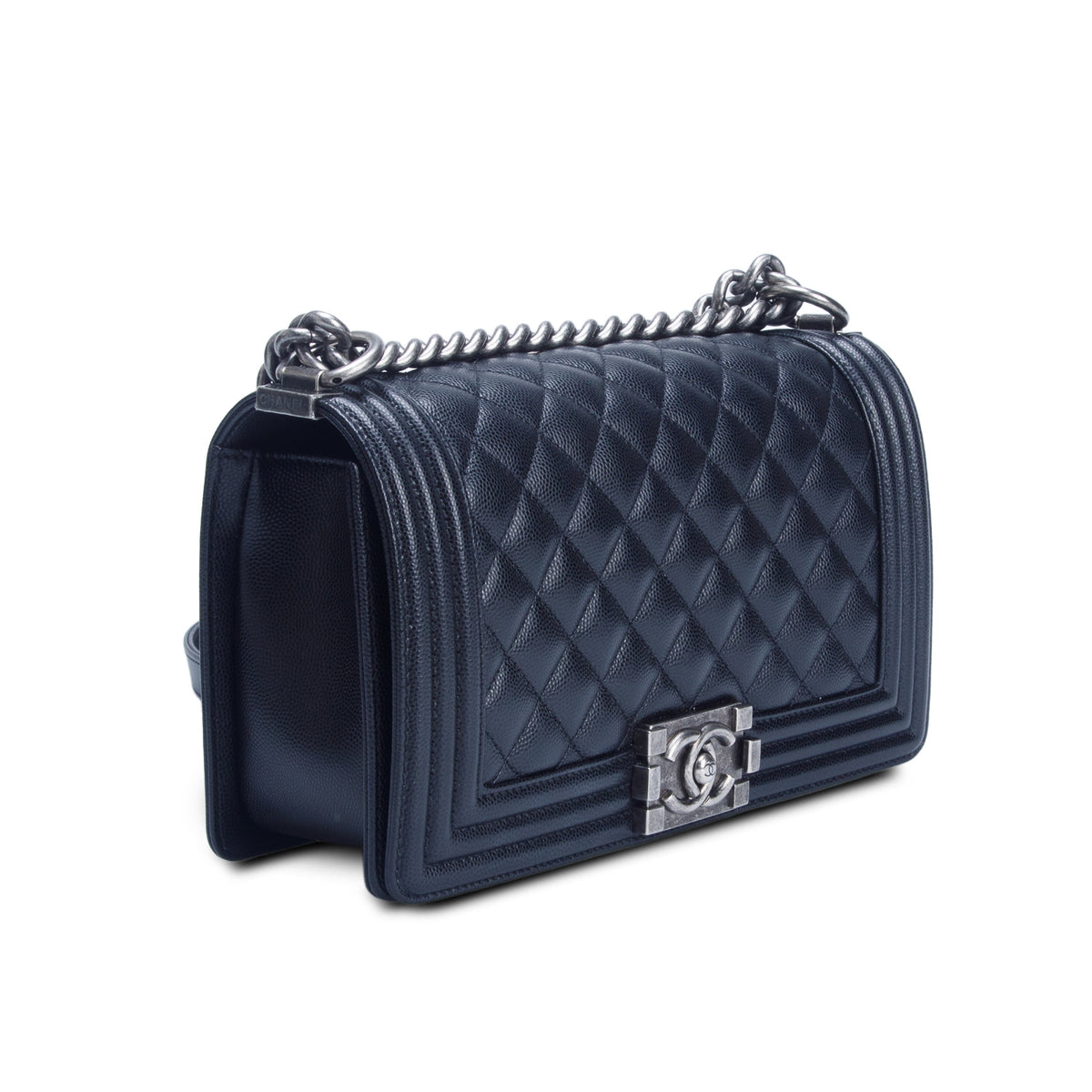 Chanel Black Quilted Caviar Medium Boy Flap Bag w/ Box