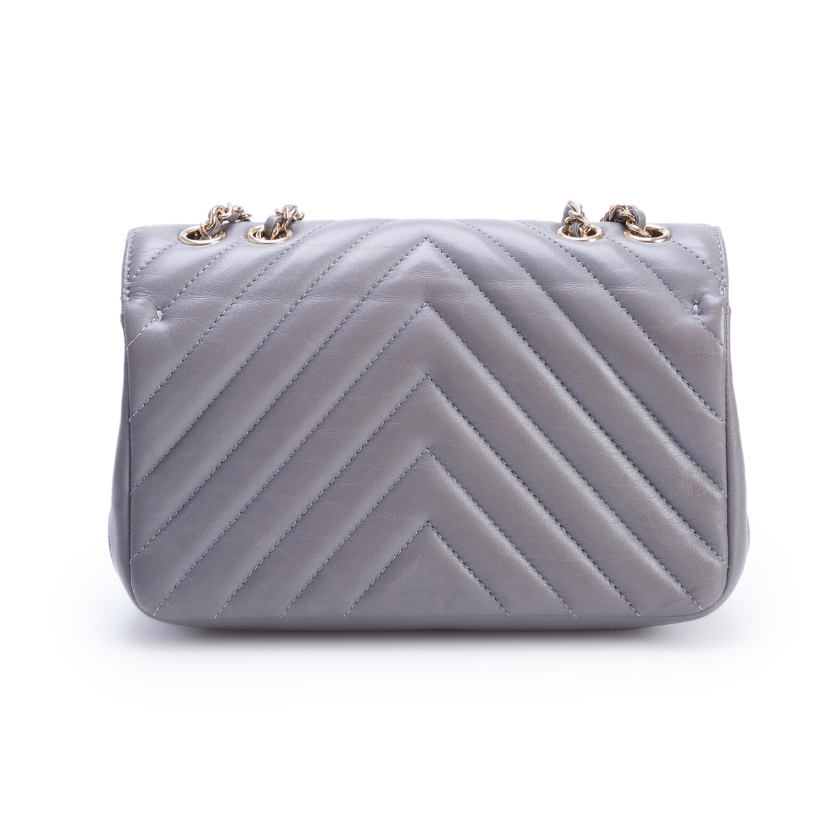 Chanel Grey Calfskin Chevron Quilted Small Statement Flap