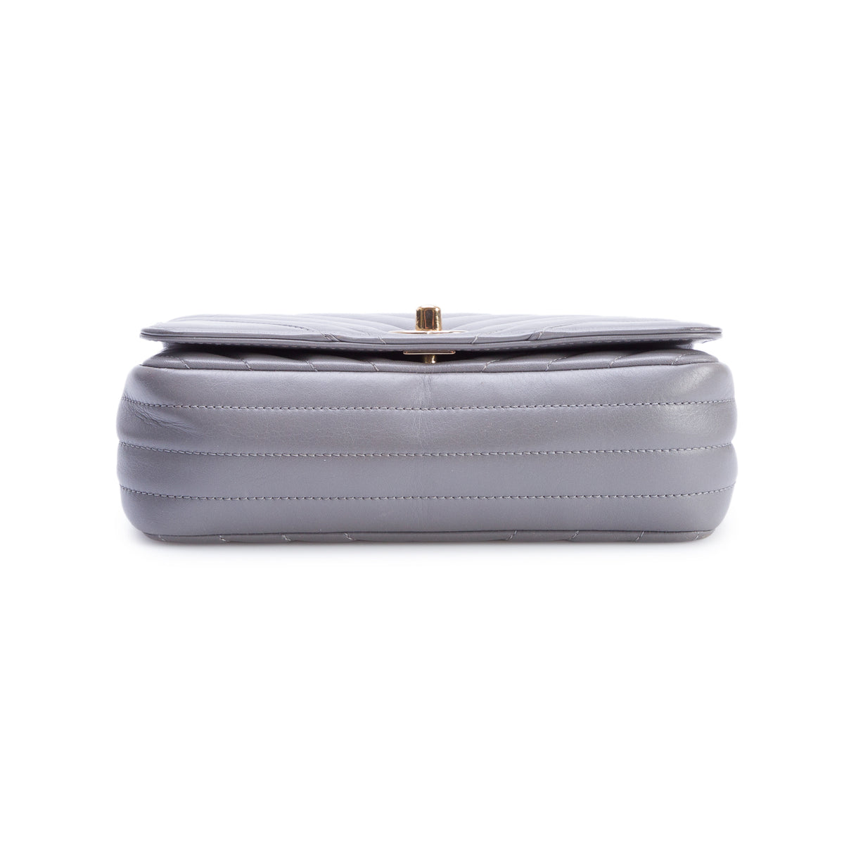 Chanel Grey Calfskin Chevron Quilted Small Statement Flap