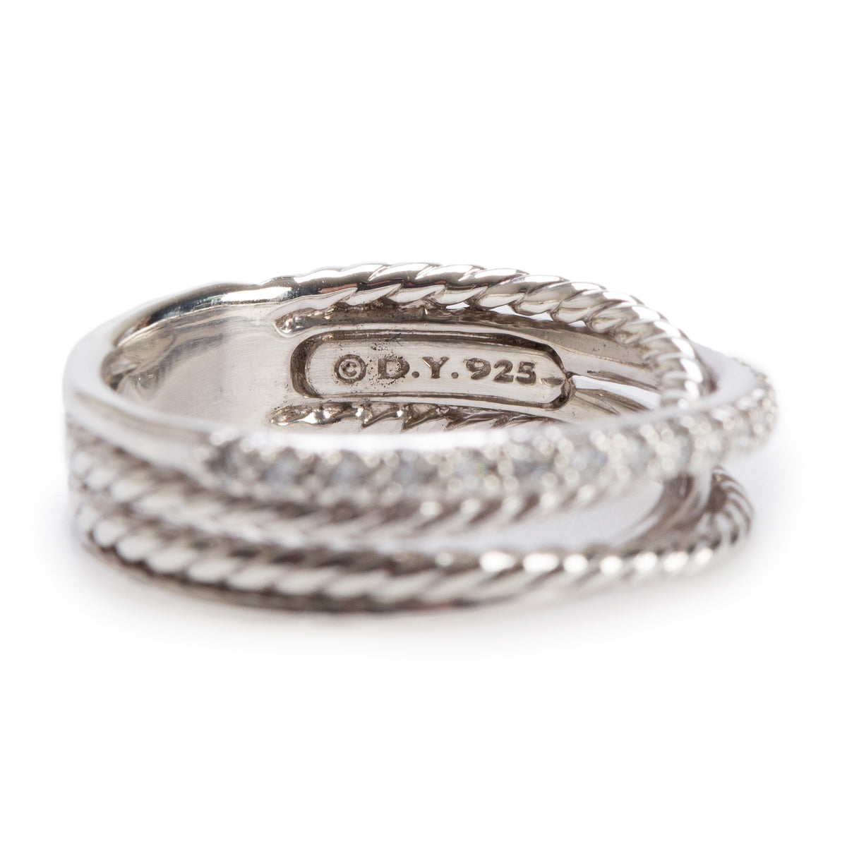 David Yurman Sterling Silver Diamond Crossover Band Ring, Size 7