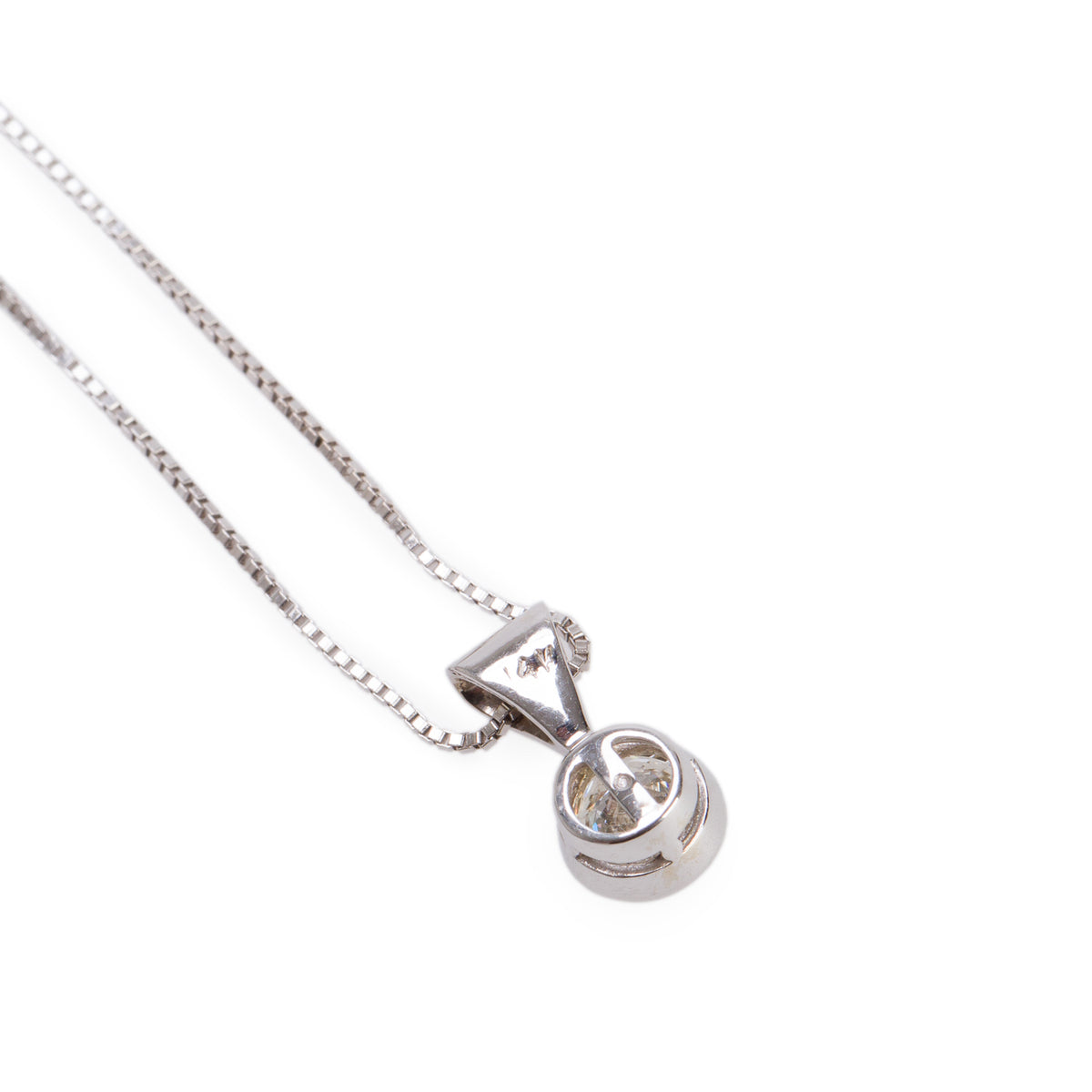 14k White Gold 0.59 ct. Round Cut Bezel Set Diamond Solitaire Pendant Necklace