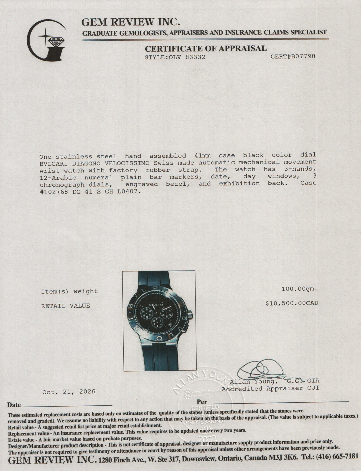 BVLGARI Stainless Steel Diagono Velocissimo 41 MM Automatic Chronograph Watch Black Dial w/ Box & Papers