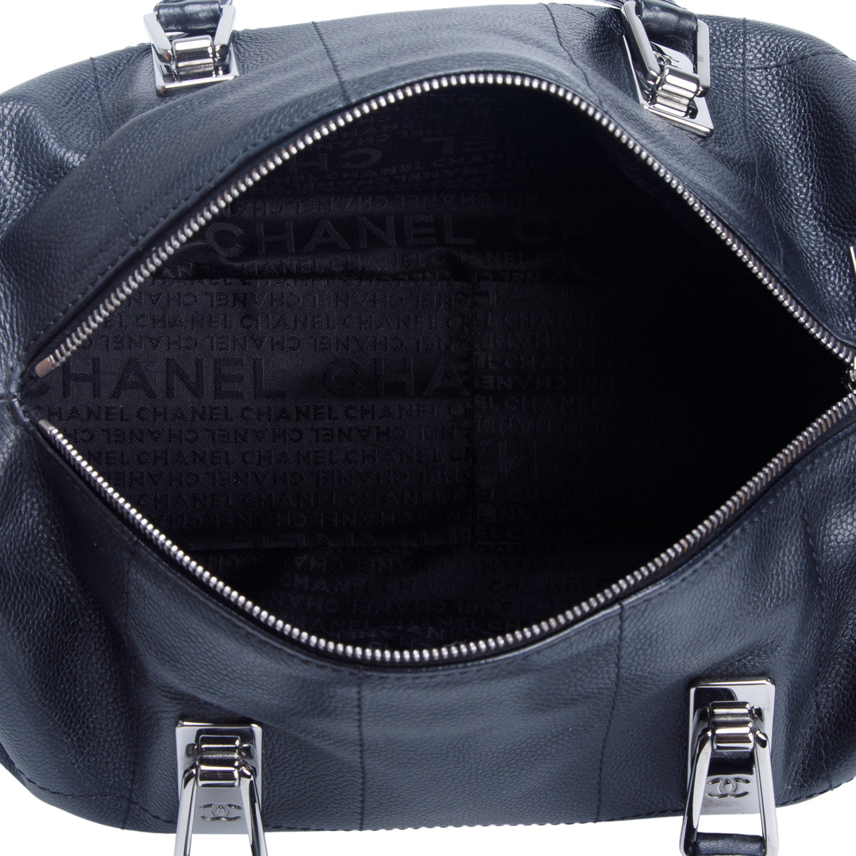 Chanel Black Caviar Leather Chocolate Bar Boston Bag