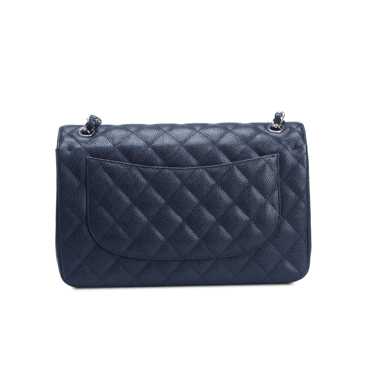 Chanel Black Caviar Quilted Leather Classic Jumbo Double Flap Bag w/ Authenticity Card