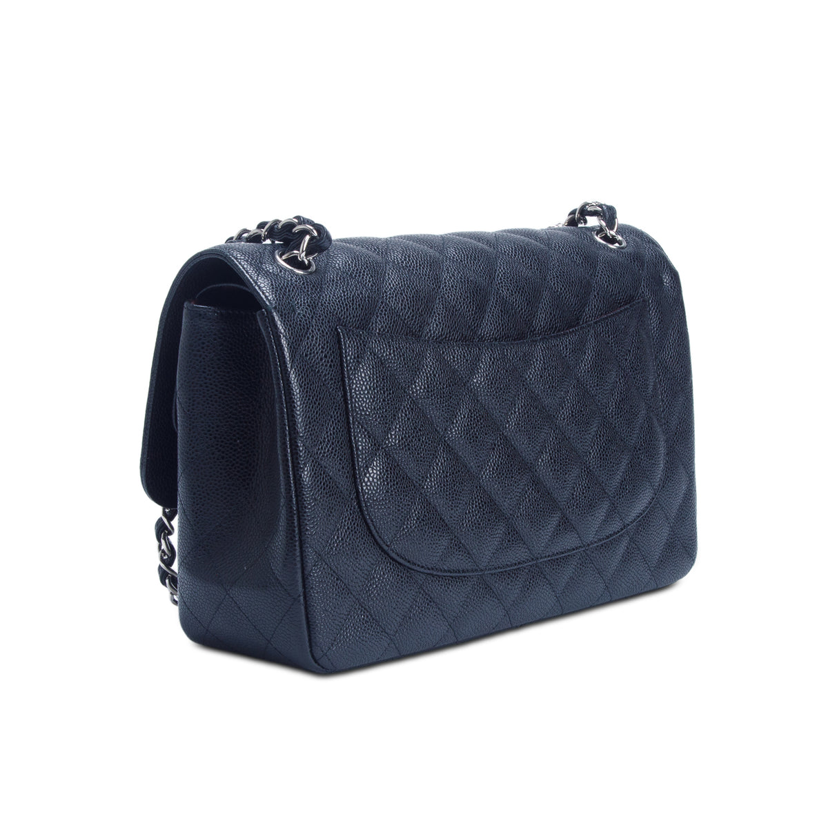 Chanel Black Caviar Quilted Leather Classic Jumbo Double Flap Bag w/ Authenticity Card