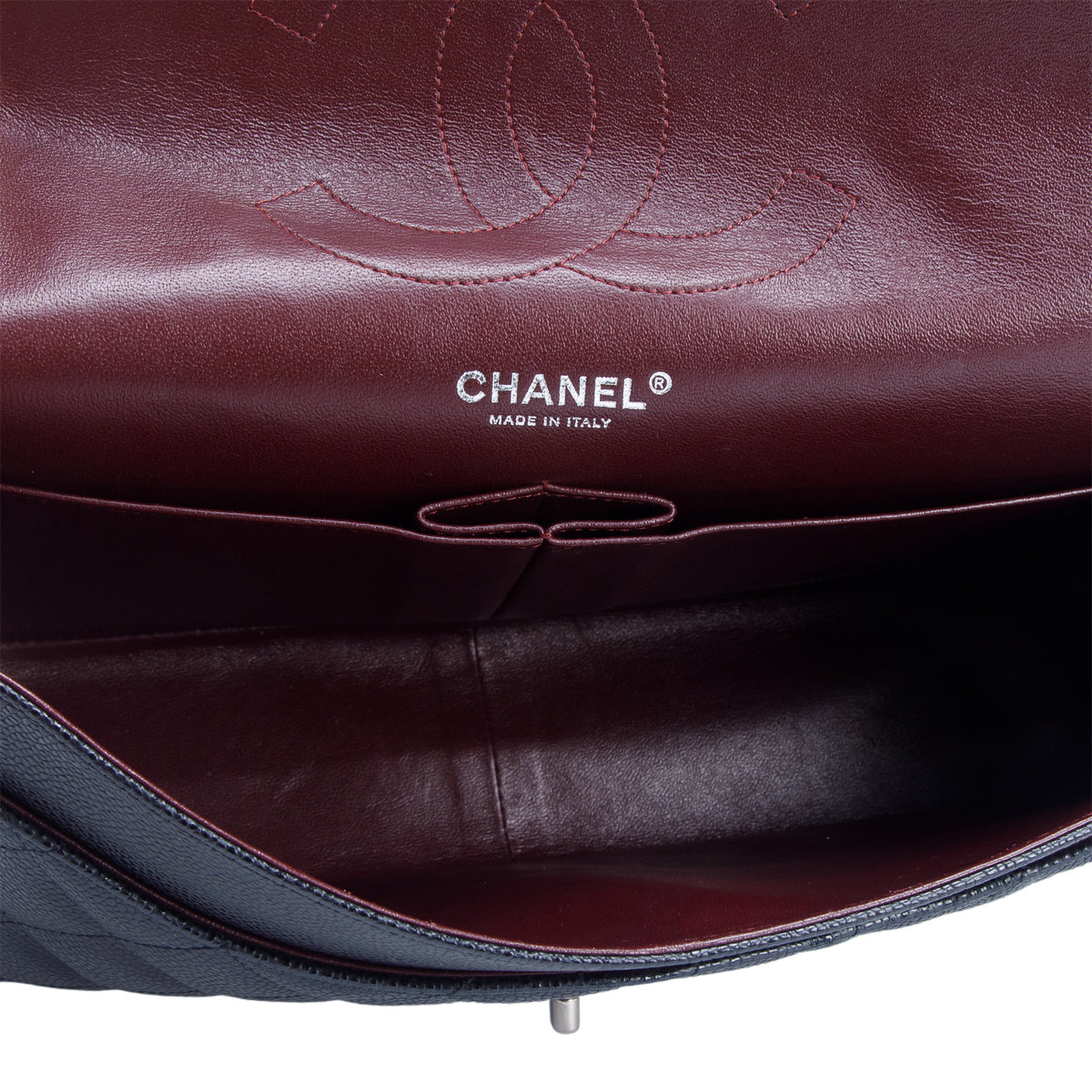 Chanel Black Caviar Quilted Leather Classic Jumbo Double Flap Bag w/ Authenticity Card