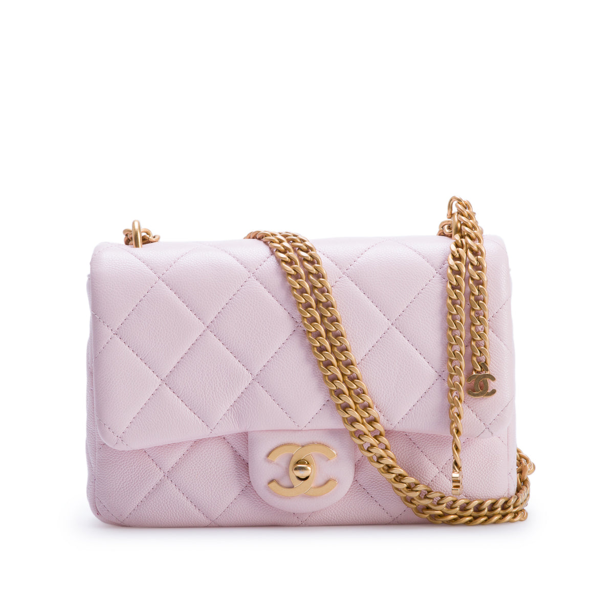 Chanel Pink Quilted Caviar Mini Rectangular CC Flap