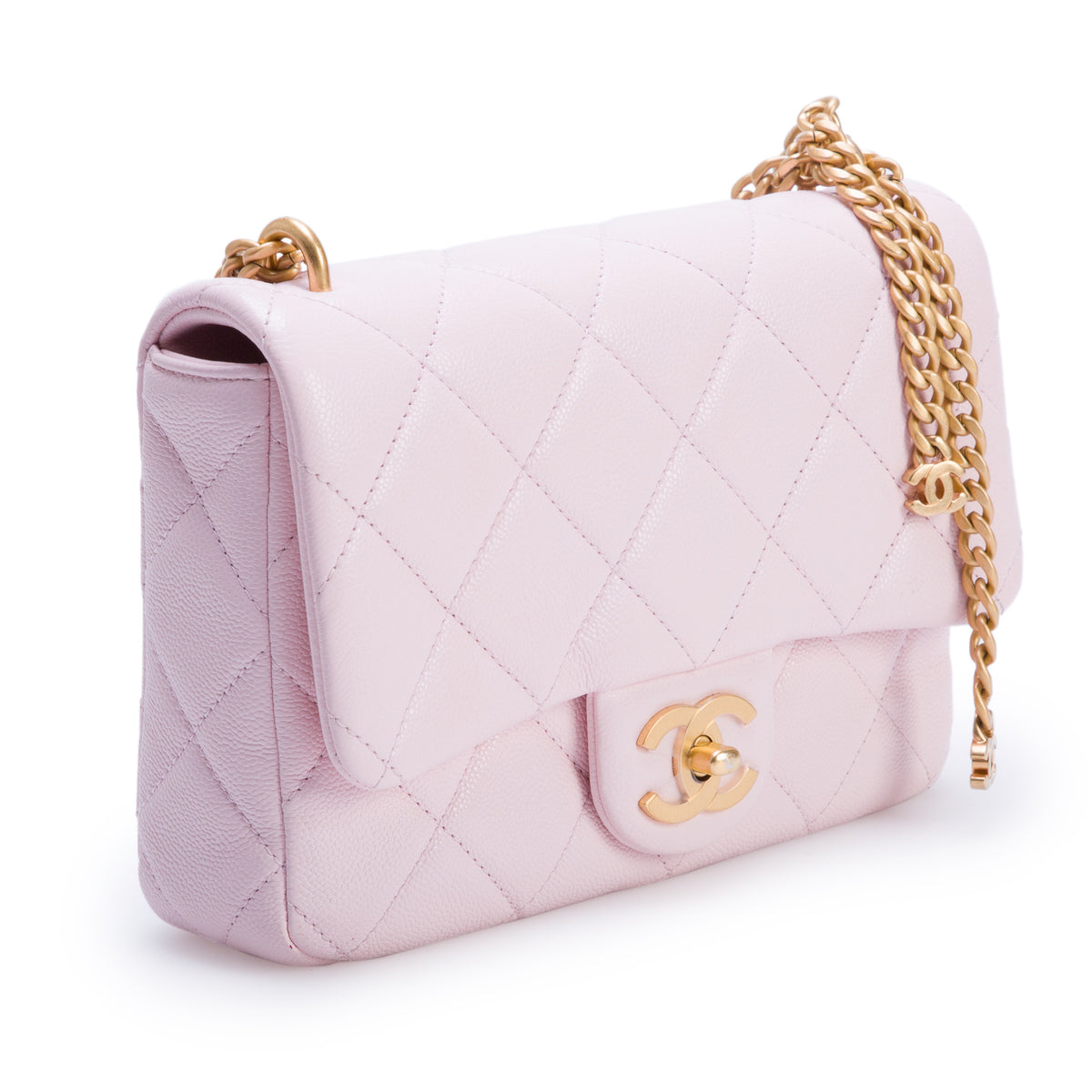 Chanel Pink Quilted Caviar Mini Rectangular CC Flap