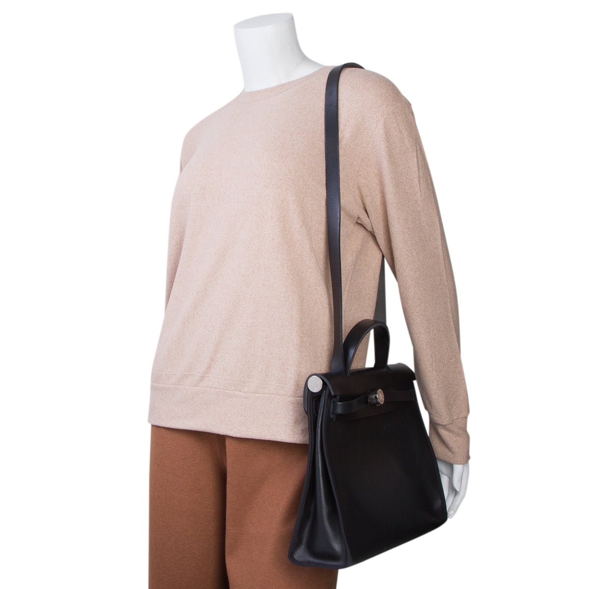 Hermes 2021 Noir Toile H Berline Vache Hunter Herbag Zip PM 31 w/ Pouch