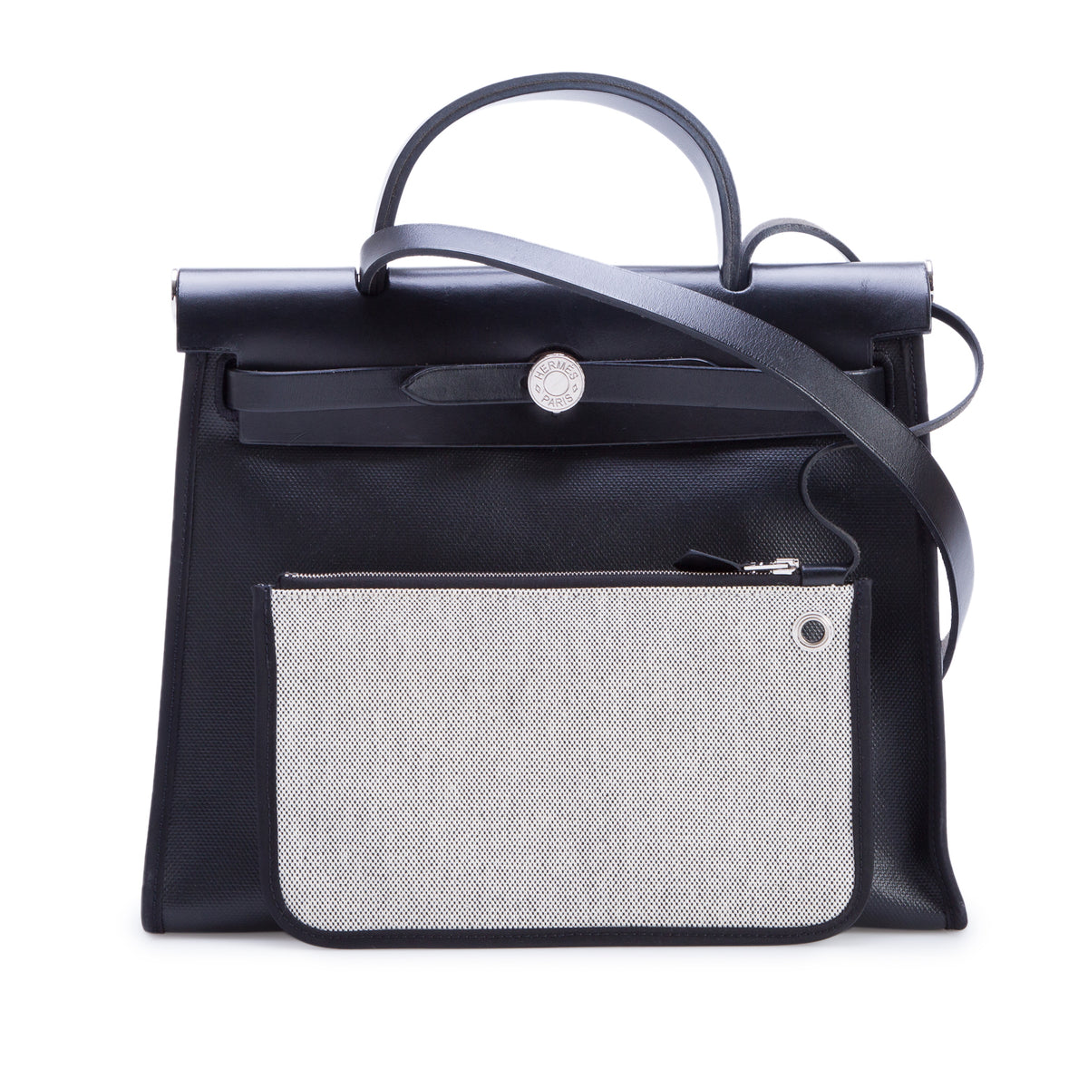 Hermes 2021 Noir Toile H Berline Vache Hunter Herbag Zip PM 31 w/ Pouch