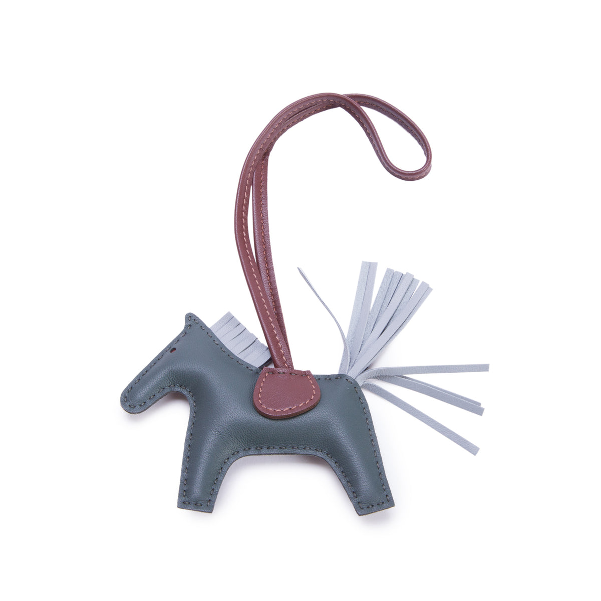Hermes 2026 Vert Mangrove/Gris Pantin/Terre Milo Lambskin Grigri Rodeo Horse Bag Charm PM