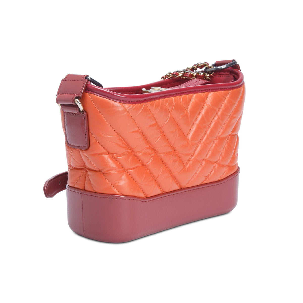 Chanel Red/Orange Aged Calfskin Leather Small Gabrielle Hobo