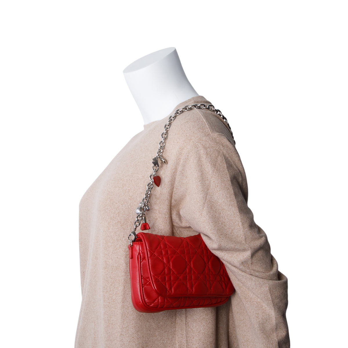 Christian Dior Red Lambskin Cannage Miss Dior Charms Pouch
